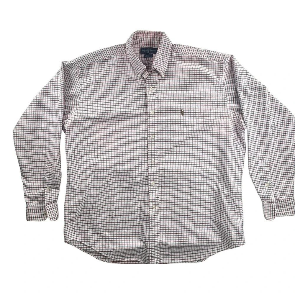 VTG Polo Ralph Lauren Shirt Mens L Oxford Plaid‎ Blake Button Up Blue Red Preppy